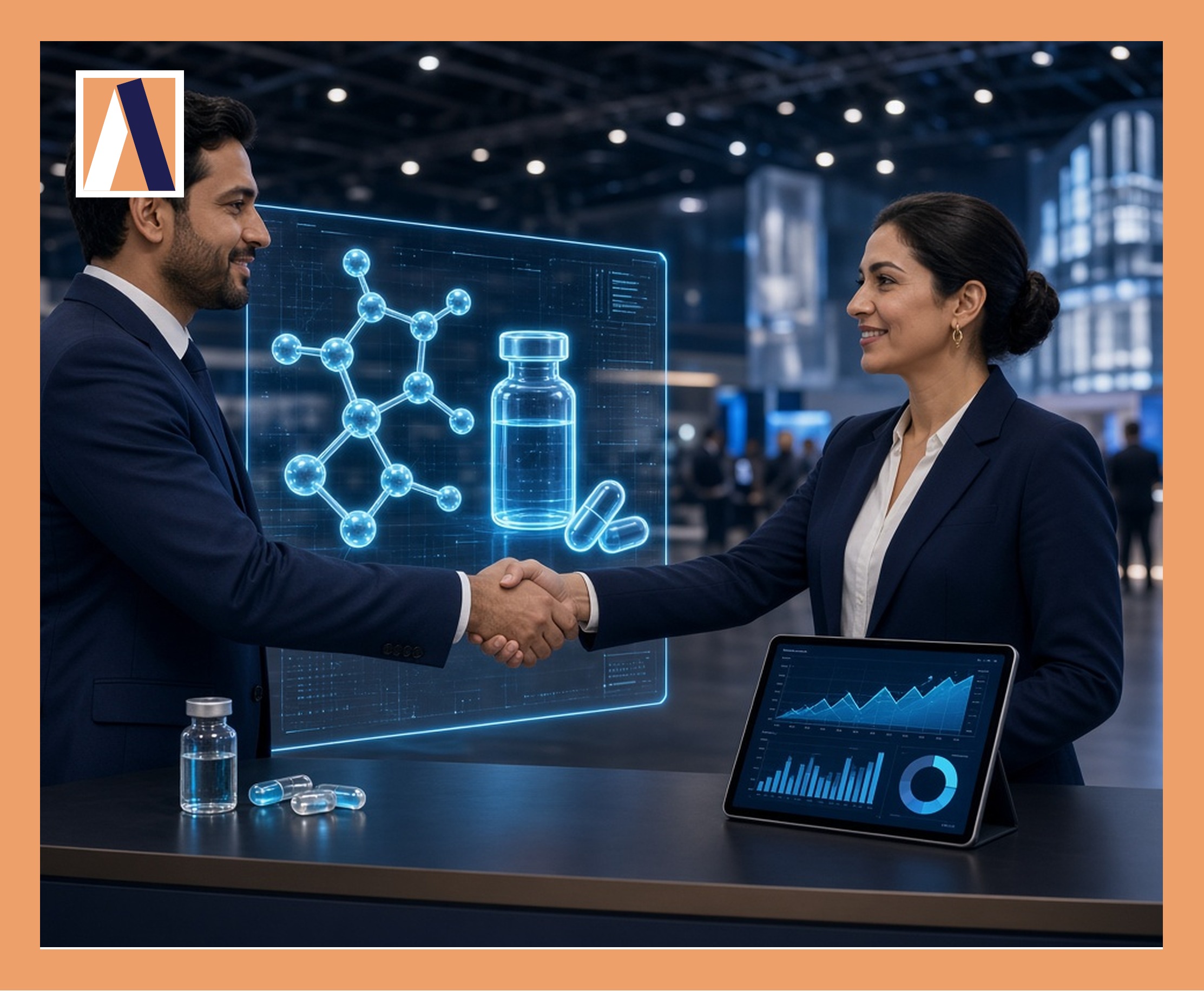 DUPHAT 2026 B2B marketing meeting at a pharma exhibition booth