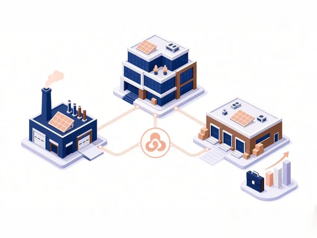 Isometric illustration of B2B industrial and logistics companies