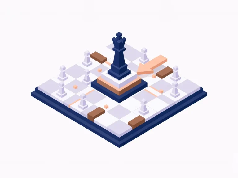 Isometric illustration of brand positioning strategy on a chessboard
