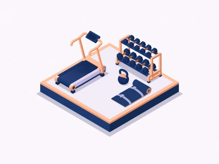 Isometric illustration of a fitness gym with equipment