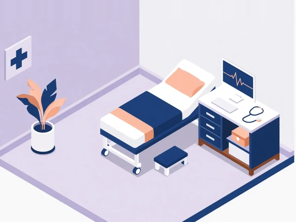 Isometric illustration of a healthcare clinic room