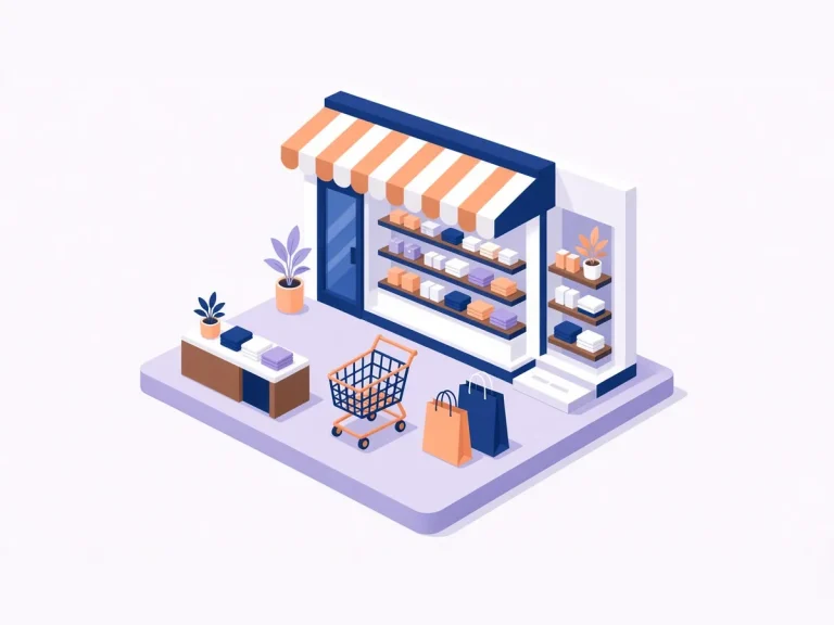 Isometric illustration of a branded retail store