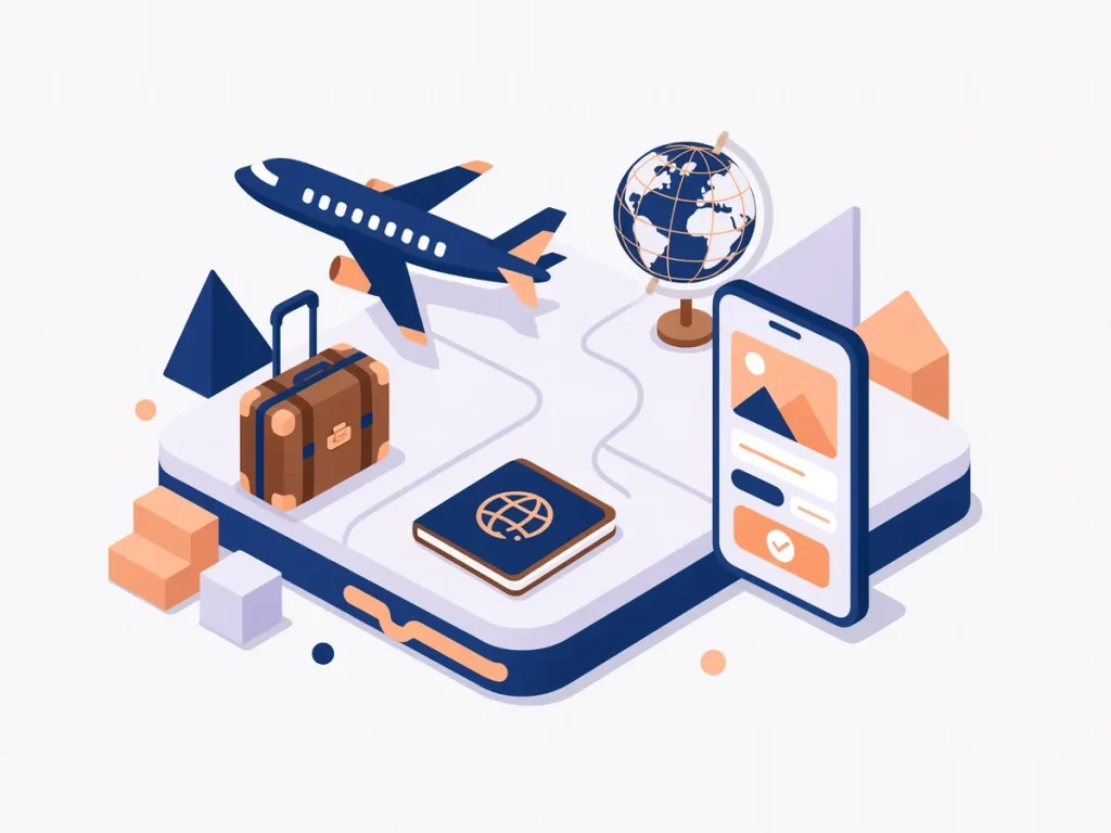 Isometric illustration of travel and online travel agency branding