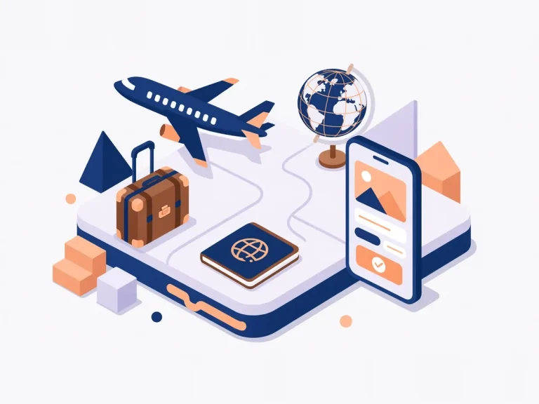 Isometric illustration of travel and online travel agency branding