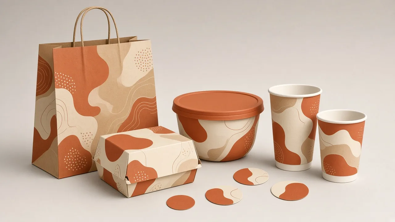 Takeaway and delivery packaging set for a new cafe concept