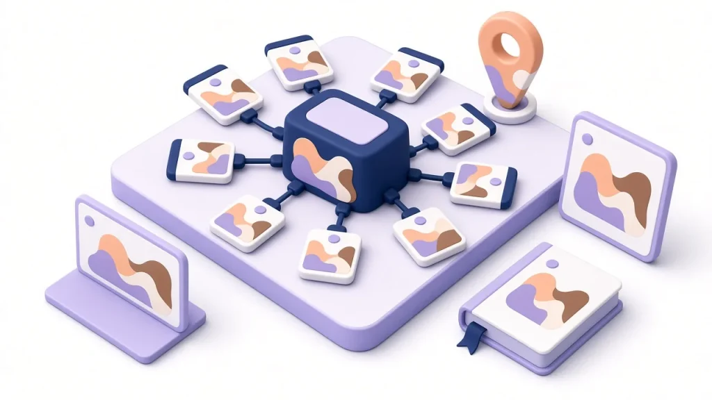 Matching business ID cards plugging into map, profiles, directories and website