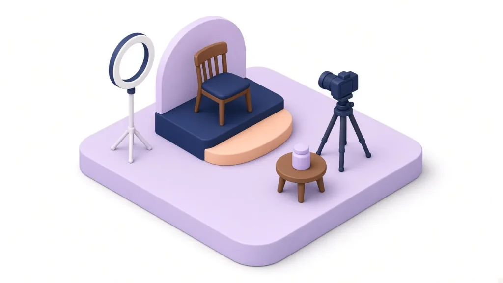 Ready creator set with ring light, camera and product