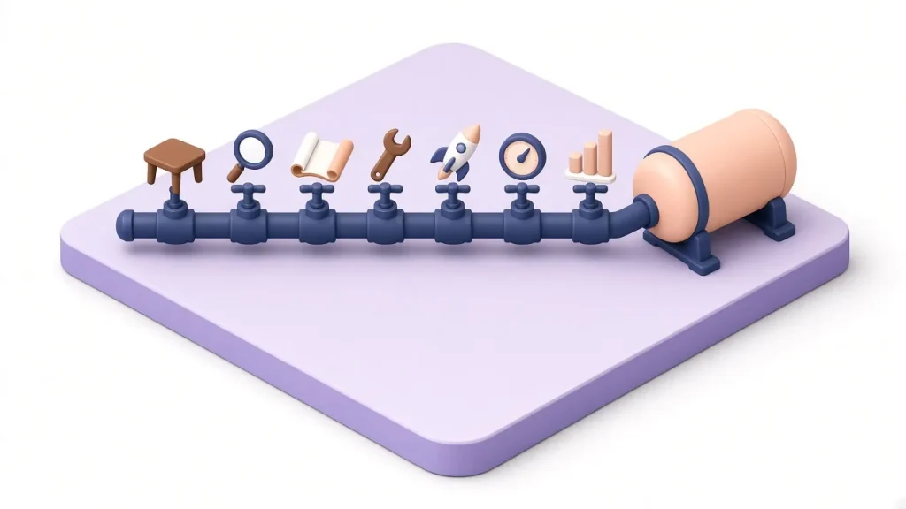 Seven-valve pipeline representing the lead generation process