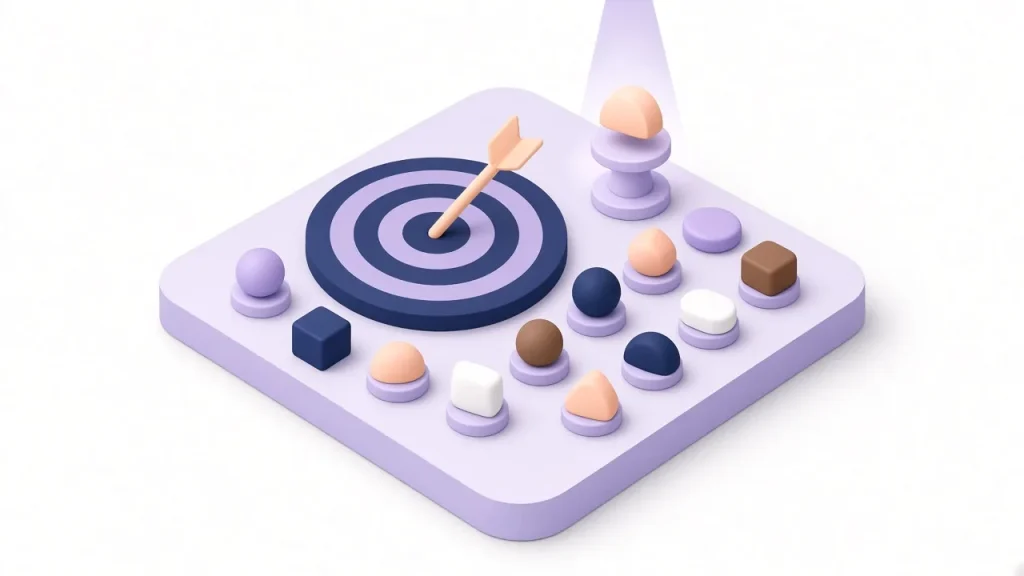 Target board with a highlighted audience token representing a clear USP