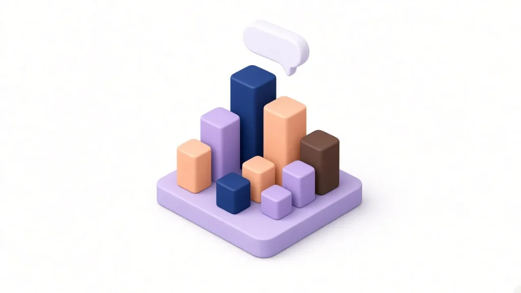 Rising bar towers forming a skyline with social video and chat icons