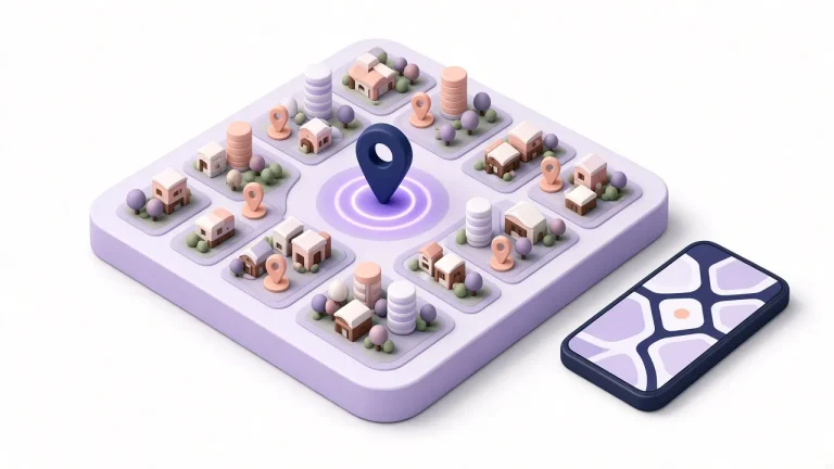 City grid with map pins showing local search intent