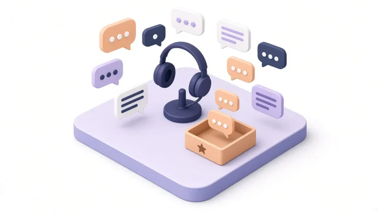 Headset at the centre of chat bubbles being sorted for sales enquiries