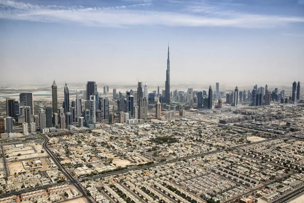 Dubai skyline with Burj Khalifa seen from above — Car Rental Software Integrations in the UAE