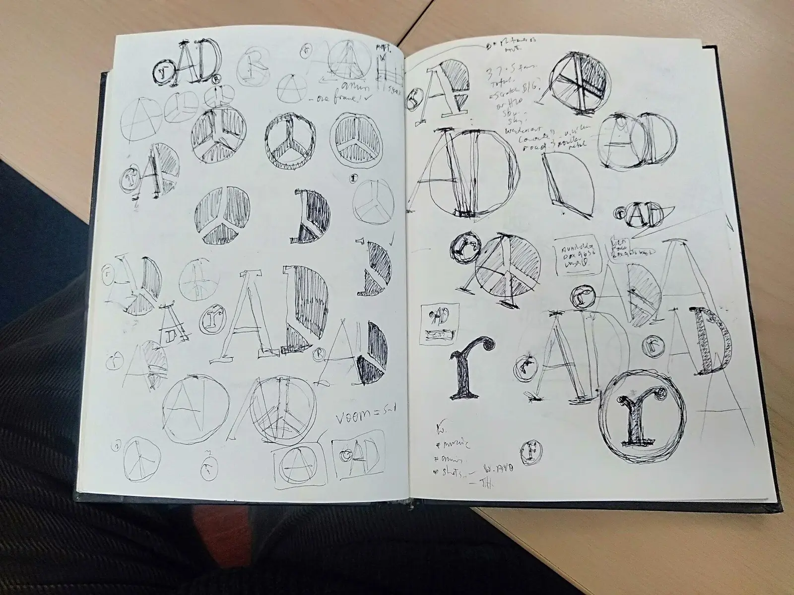 Sketchbook page with logo and naming explorations